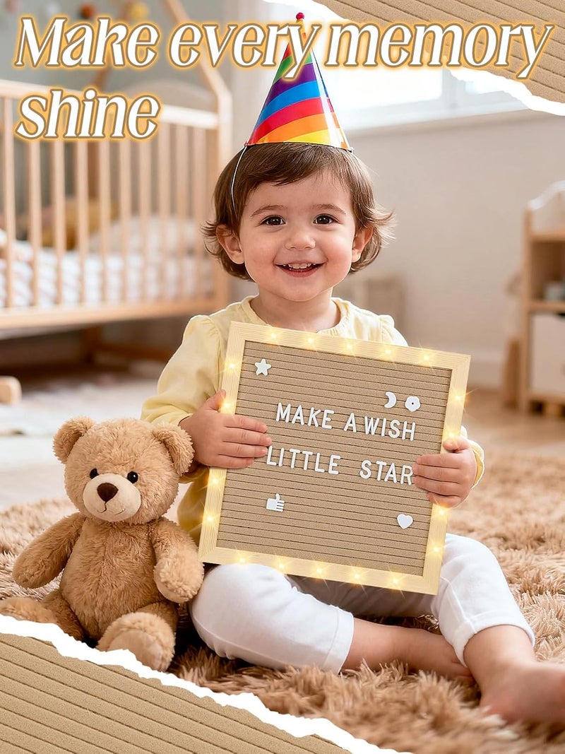 ANPHSIN Changeable Felt Letter Board with LED Lights - 10×10" Message Custom Signs & Wood Stand & 450 Letters, Poster Board for Valentine's Day/Baby/Pregnancy Announcement/Classroom Wall Decor Gifts, Camel - Image 5